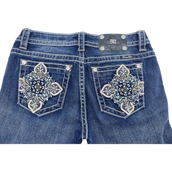 Miss Me Signature Women's Mid Rise Boot Cut Floral Embroidered Jeans Size 28 - Picture 3 of 5